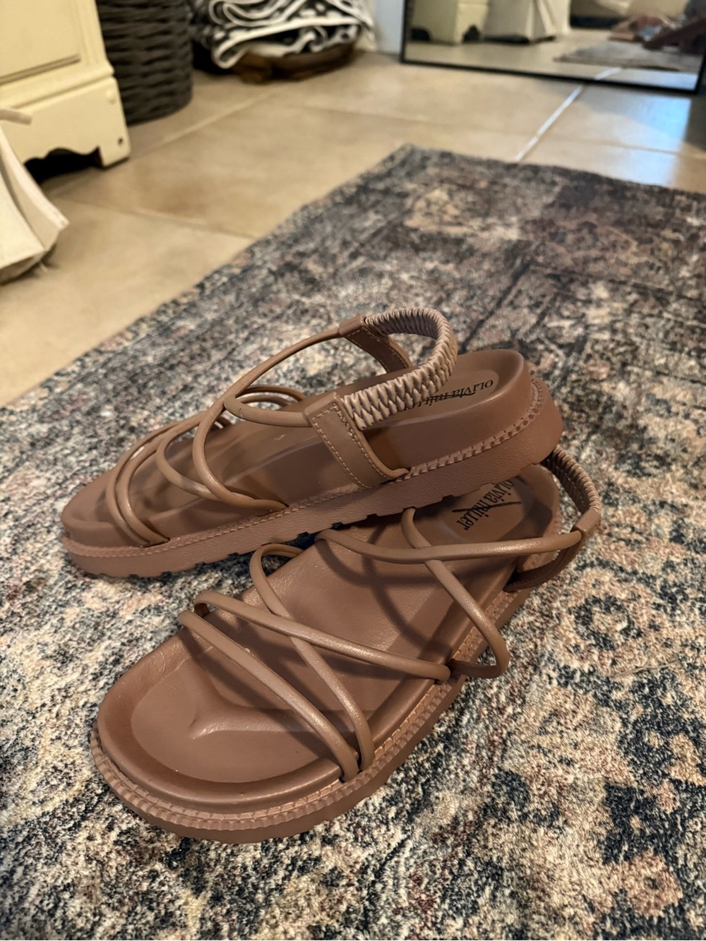 Olivia Miller Taupe Brownish purple Strappy Slingback Sandals